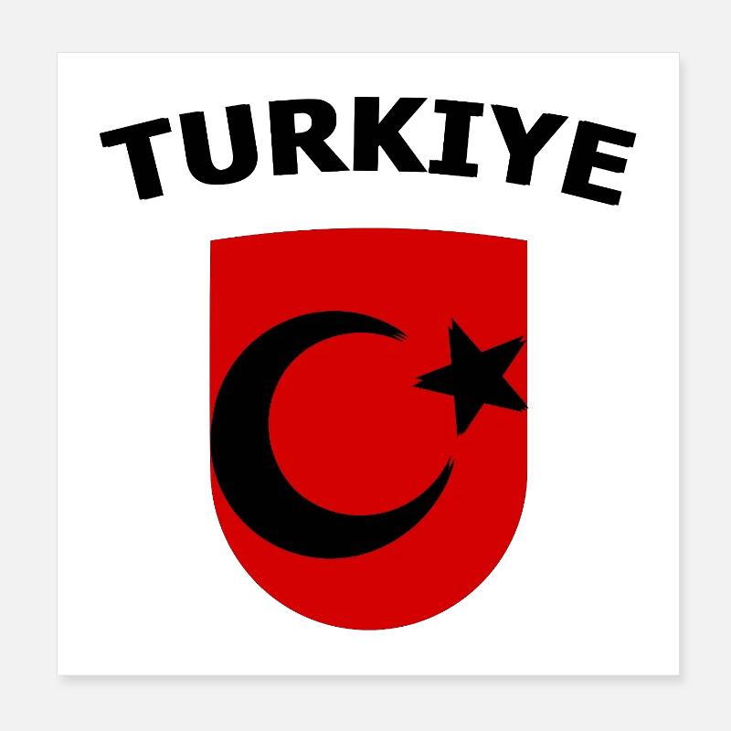 Red Turkey Shield Emblem Crescent Moon Star Poster 8" x 8" (20x20 cm)