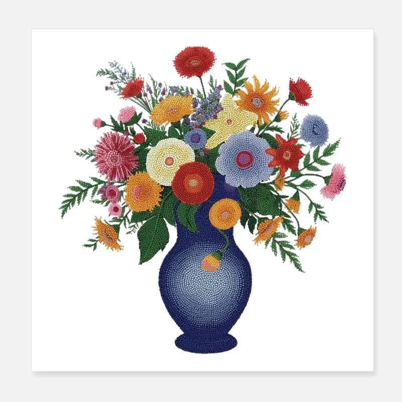 Beadwork Bouquet in Blue Vase Poster 8" x 8" (20x20 cm)