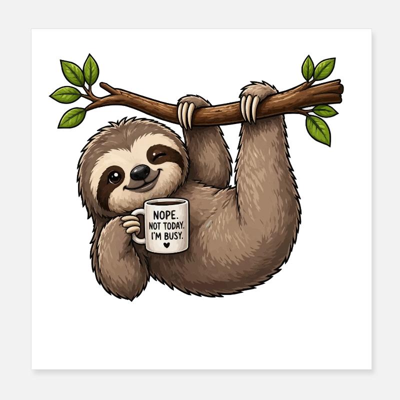 Faules Faultier Kaffeepause Poster 20x20 cm