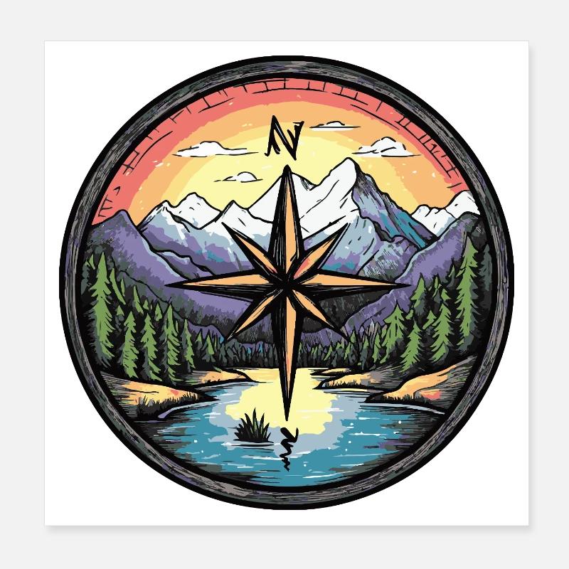 Compass Travel Poster 8" x 8" (20x20 cm)