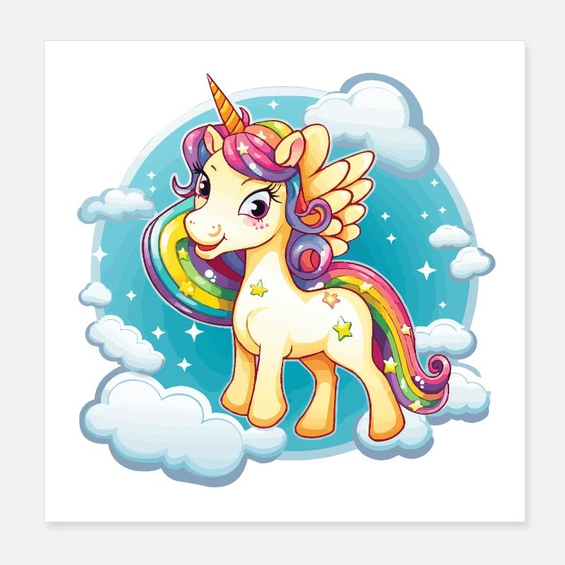 Regenbogen Einhorn Wolkenzauber Poster 20x20 cm