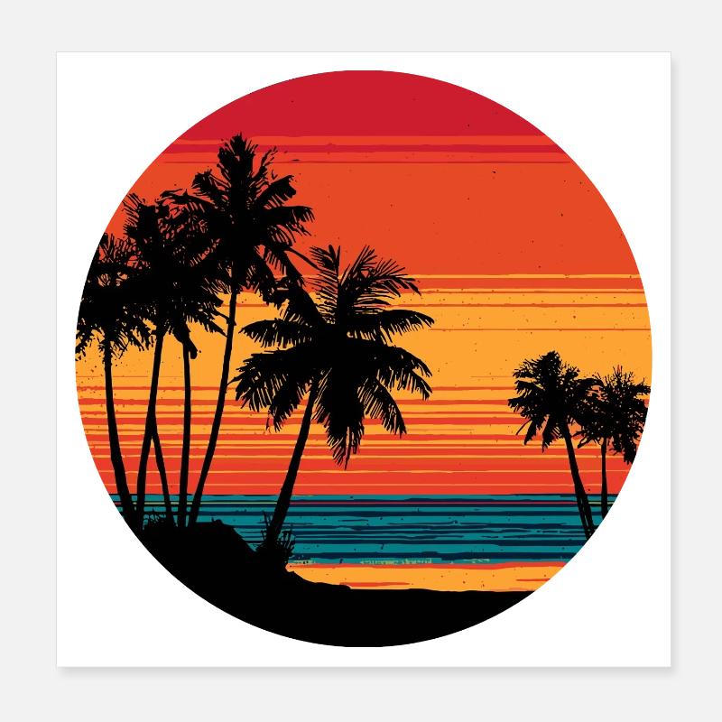 Palm Trees Beach Sunset Rétro Poster 20 x 20 cm
