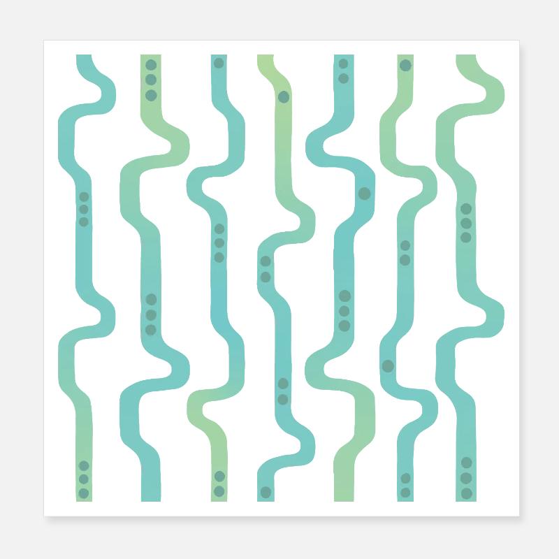 Bandes ondulées ondulées L rayures L Bleu vert Poster 20 x 20 cm