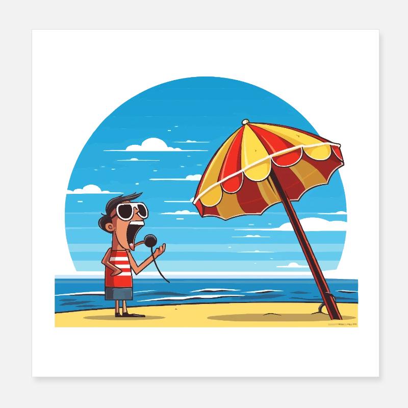 Chanson de plage sous parapluie Poster 20 x 20 cm