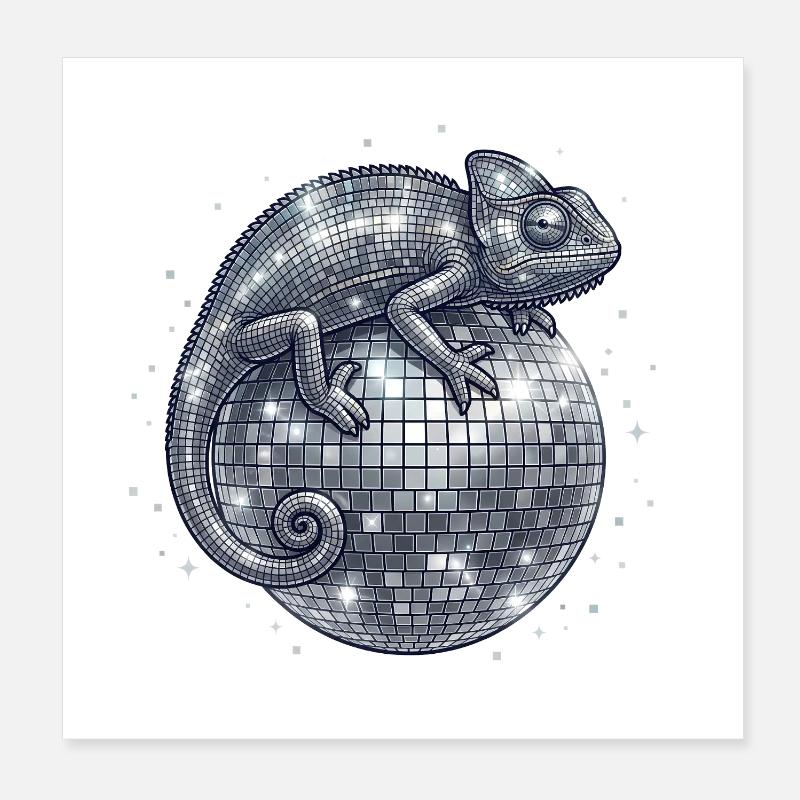 Chameleon on Disco Ball Poster 8" x 8" (20x20 cm)