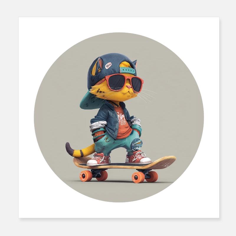Chat skateur Poster 20 x 20 cm