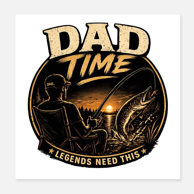 Dad Time Angelshirt – Pike Strike Sunset Poster 20x20 cm