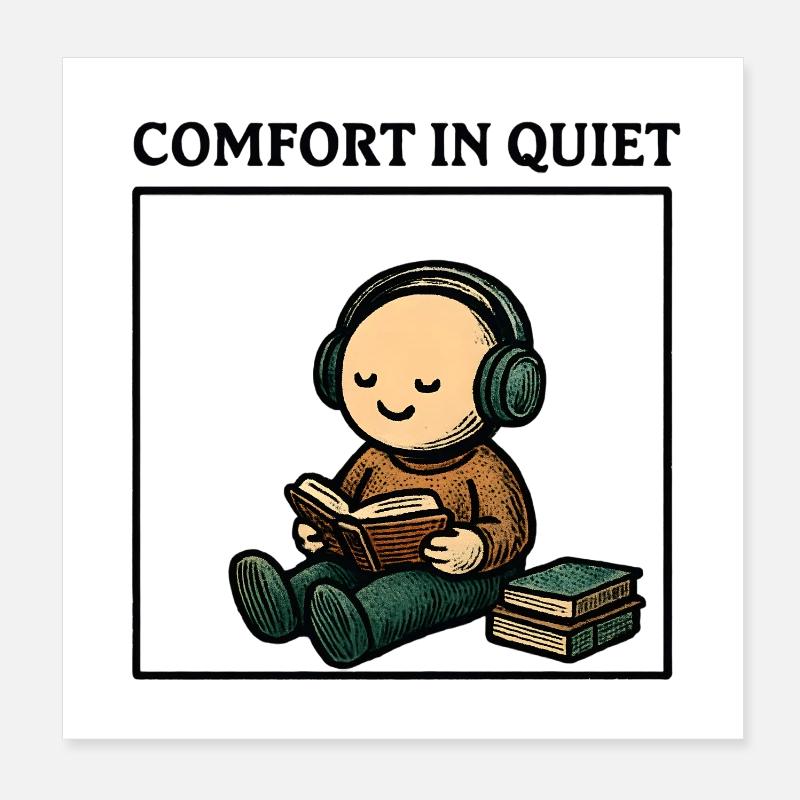 Silence en lisant avec un casque Poster 20 x 20 cm