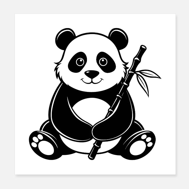 Panda With Bamboo Poster 8" x 8" (20x20 cm)