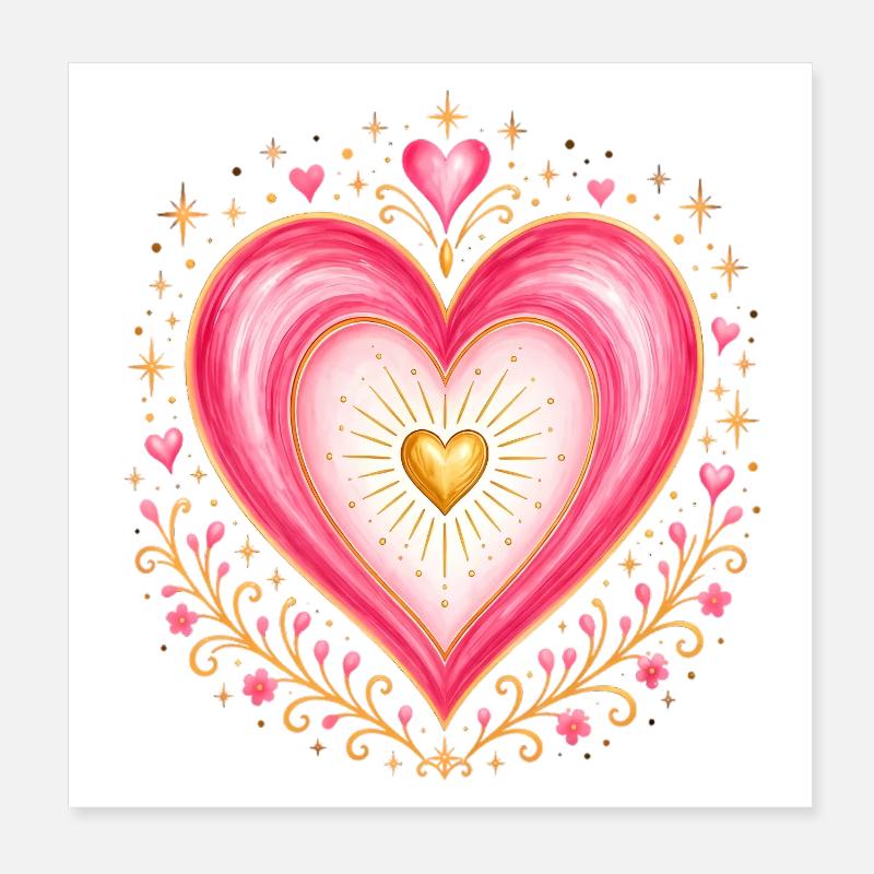 Herz rosa gold Poster 20x20 cm