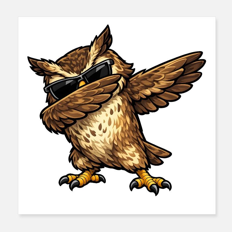 Dabbing Eagle Owl Poster 8" x 8" (20x20 cm)