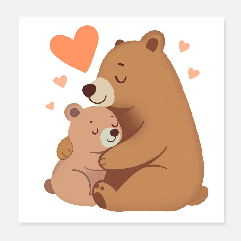 Maman Ours et Bébé Ours Poster 20 x 20 cm