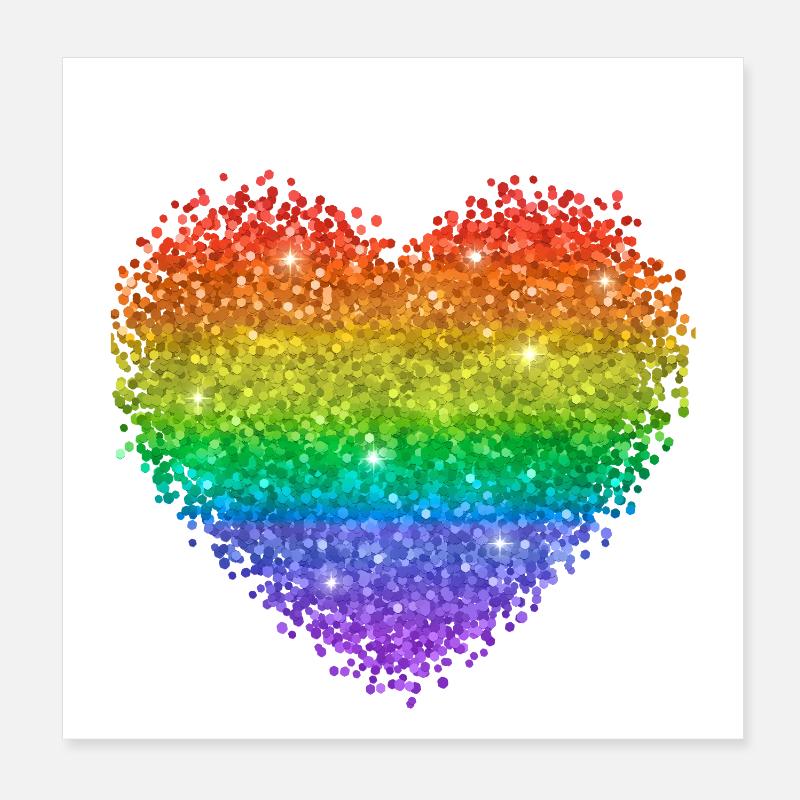 Rainbow Heart Glitter Dots Poster 8" x 8" (20x20 cm)