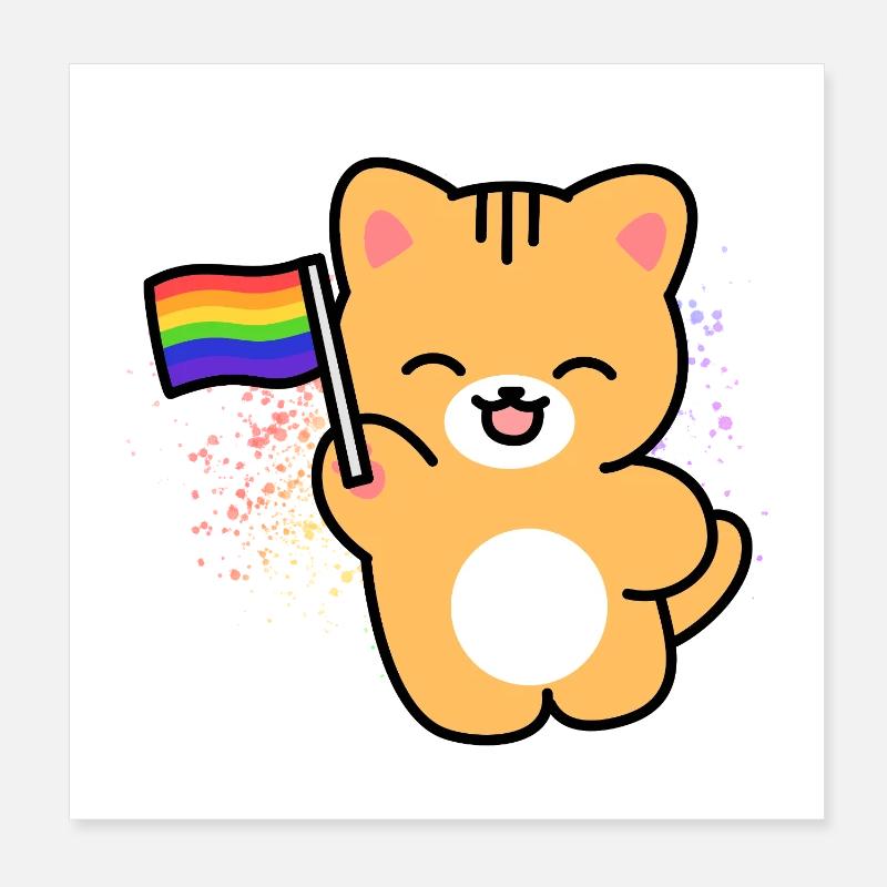 Kitten with Pride banner Poster 8" x 8" (20x20 cm)