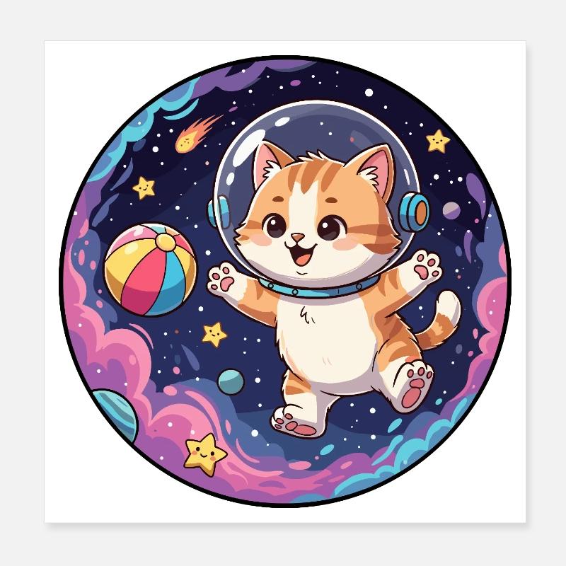 Cat astronaut in colorful space Poster 8" x 8" (20x20 cm)