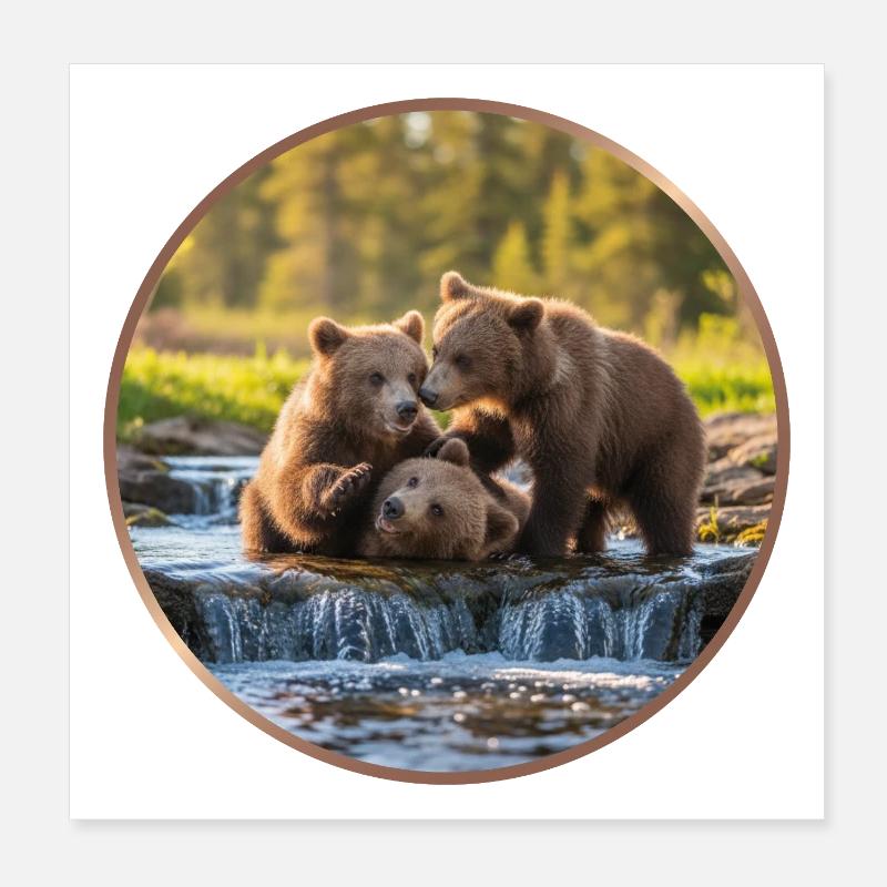T-Shirt Design "Playing Bear Cub" Poster 8" x 8" (20x20 cm)