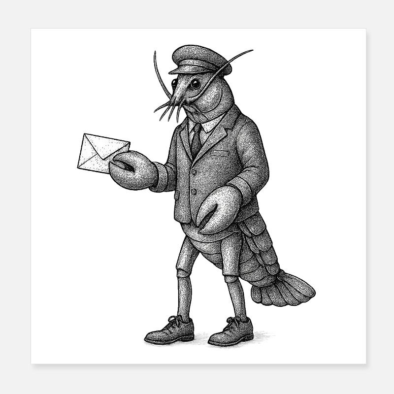 Lobster Courier in Suit Poster 8" x 8" (20x20 cm)
