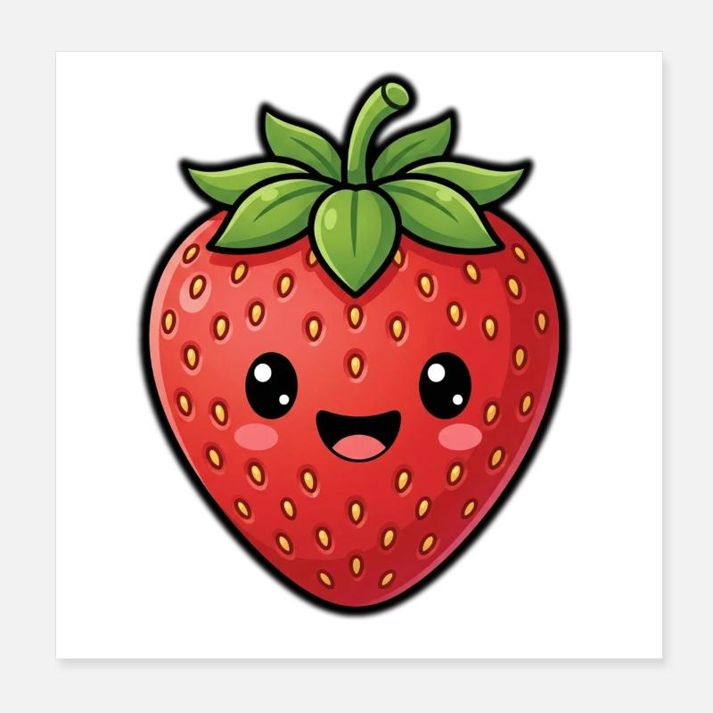 Cute Strawberry - Summer Fruit Kawaii Cute Poster 8" x 8" (20x20 cm)
