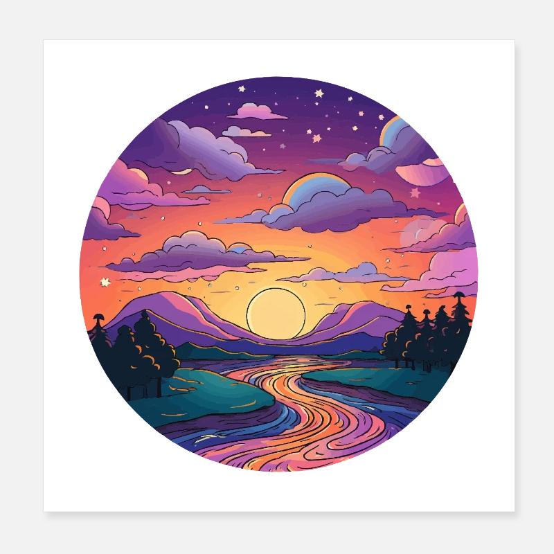 Coucher de soleil sur la rive de la rivière Poster 20 x 20 cm