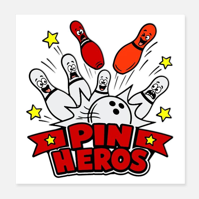 Pin Helden Cartoon-Bowling Poster 20x20 cm