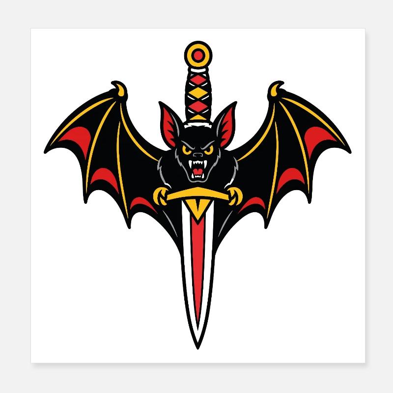 Fledermausdolch-Tattoo dunkel Poster 20x20 cm