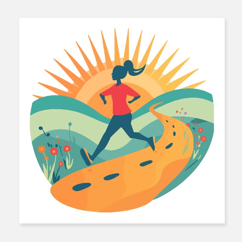 Trail Running Motivation Retro Sunrise Runner Art Poster 8" x 8" (20x20 cm)