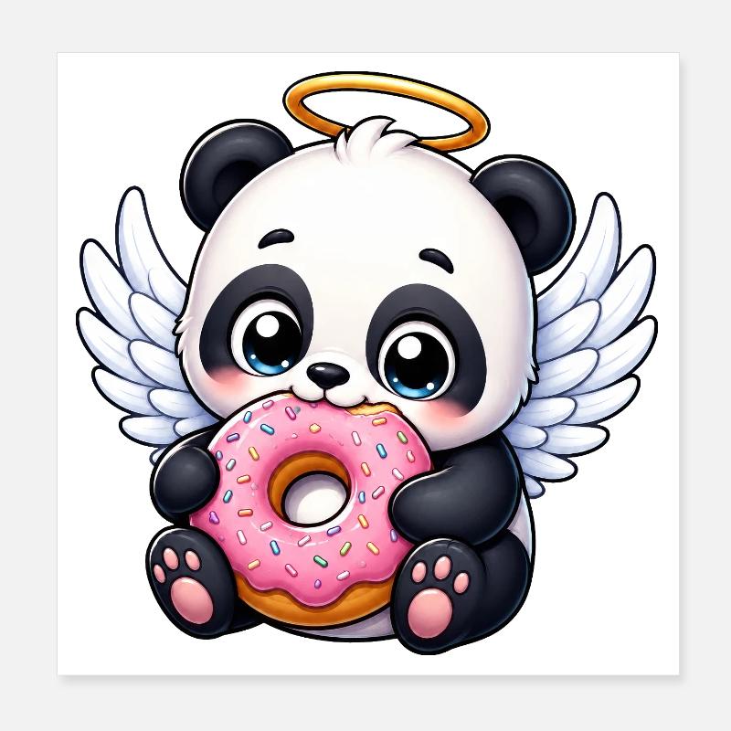 Mignon ange panda avec ailes et dessin animé en beignet Poster 20 x 20 cm