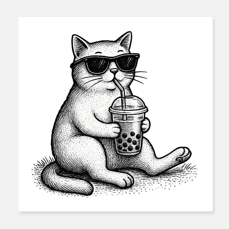 Bubble Tea Cat Poster 8" x 8" (20x20 cm)