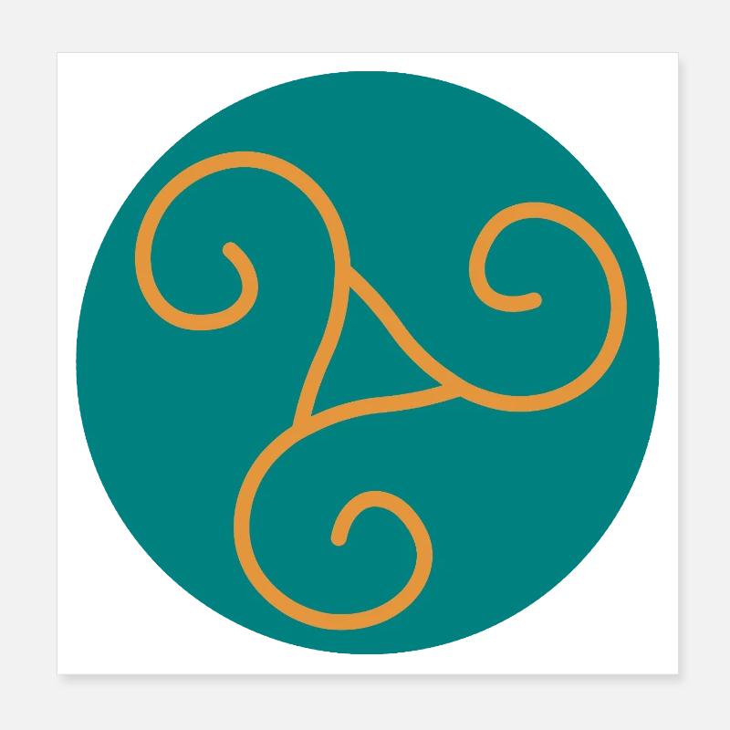 Decorative triskel in orange scrolls Poster 8" x 8" (20x20 cm)