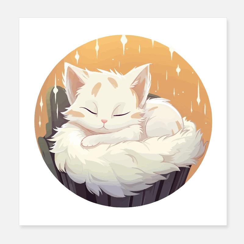 Chat endormi en cercle Poster 20 x 20 cm