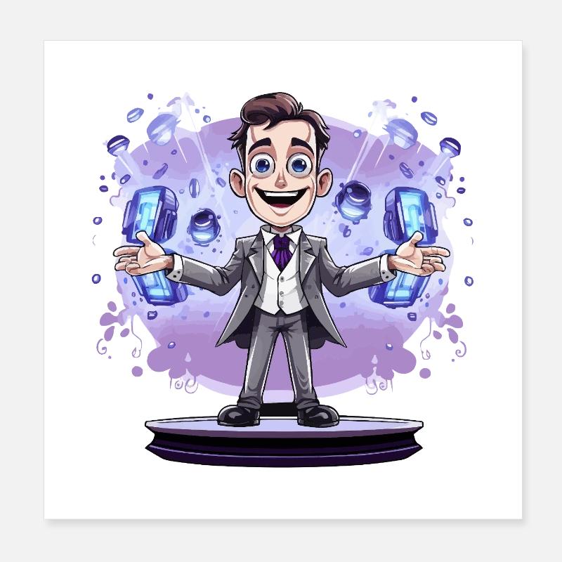 Spectacle de magicien en costume avec énergie Poster 20 x 20 cm
