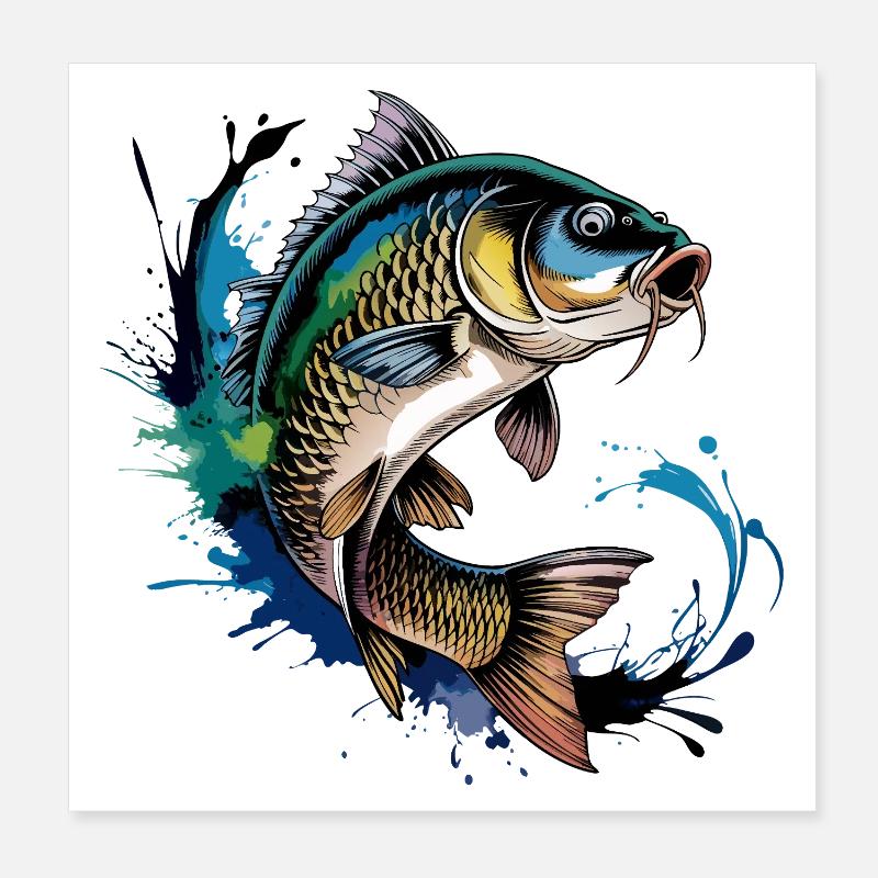 Jumping Carp Poster 8" x 8" (20x20 cm)
