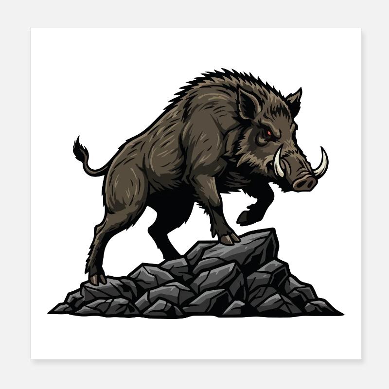 Wild Boar Boar Hunting Forest Poster 8" x 8" (20x20 cm)