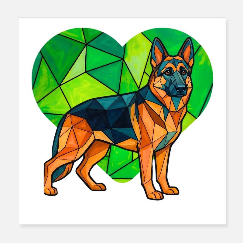 Cubist German Shepherd Heart Geometric Pet Art Poster 8" x 8" (20x20 cm)