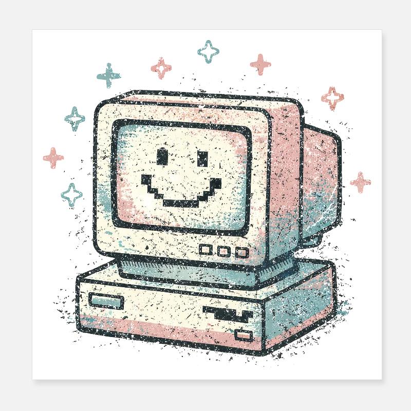 Cute Retro Computer Vintage 80s Tech Style Poster 8" x 8" (20x20 cm)
