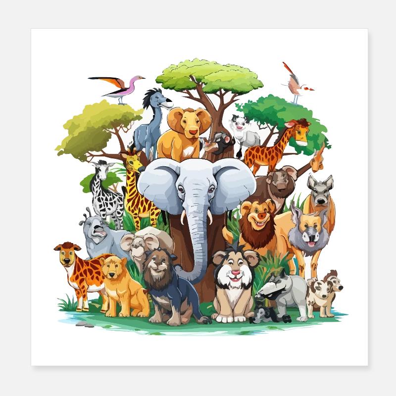 Tierische Waldtiere Collage Poster 20x20 cm