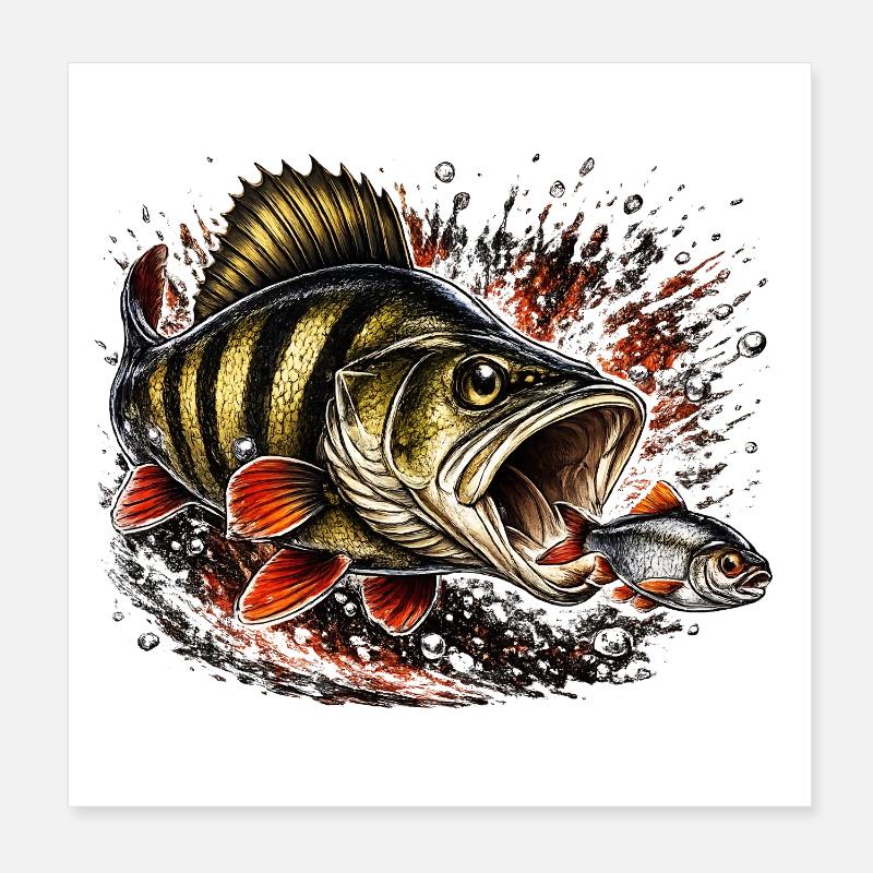 Explosives Barsch-Raubtierfisch-Design Poster 20x20 cm