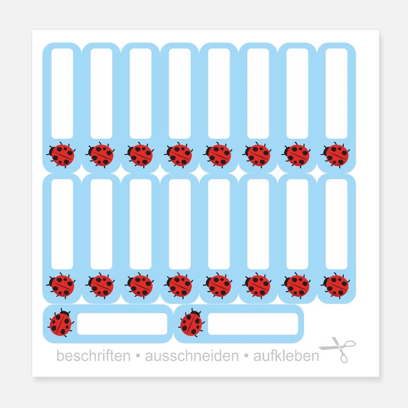 DIY Schulaufkleber Marienkäfer - 18 er Set - blau Poster 20x20 cm