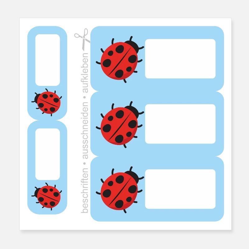 DIY Schulaufkleber Marienkäfer - 5 er Set - blau Poster 20x20 cm