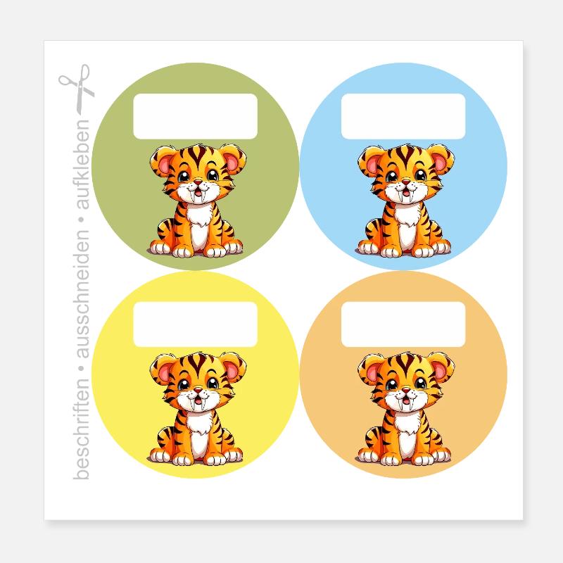 DIY Schulaufkleber Säbelzahntiger 4er Set rund Poster 20x20 cm