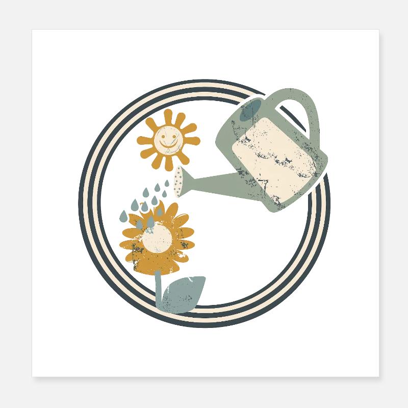 Arrosage rétro des fleurs – Design de jardin vintage Poster 20 x 20 cm