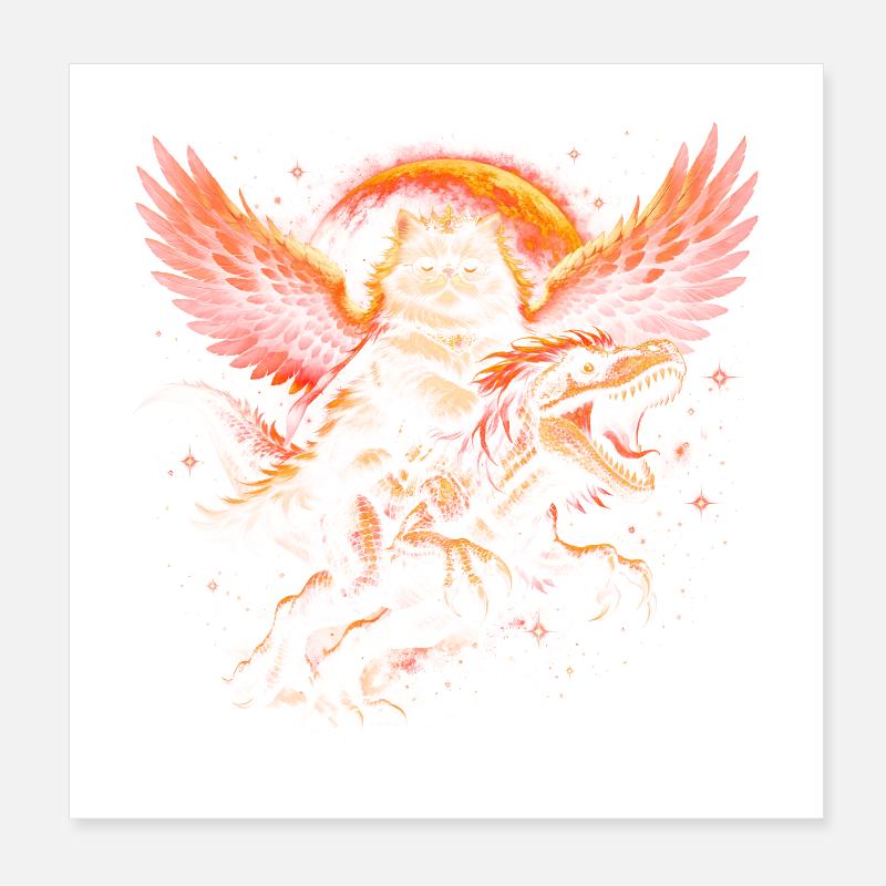 Reine des chats sur T-Rex avec des ailes dans l’espace Poster 20 x 20 cm