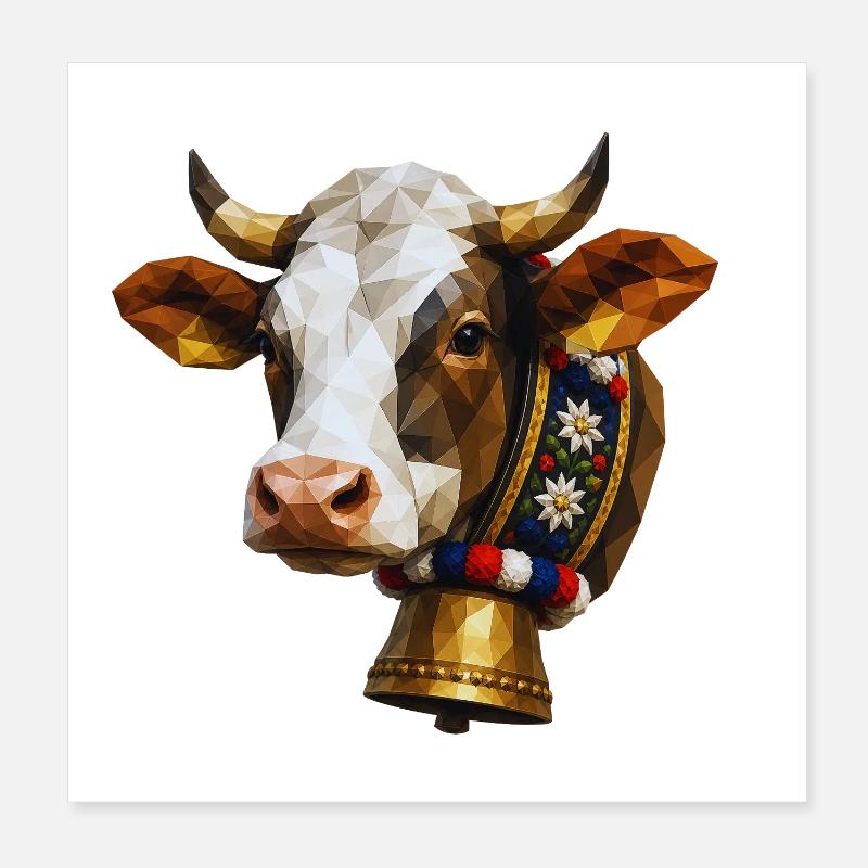 Cow Polygon Bell Flower Wreath - Poster 8" x 8" (20x20 cm) - white