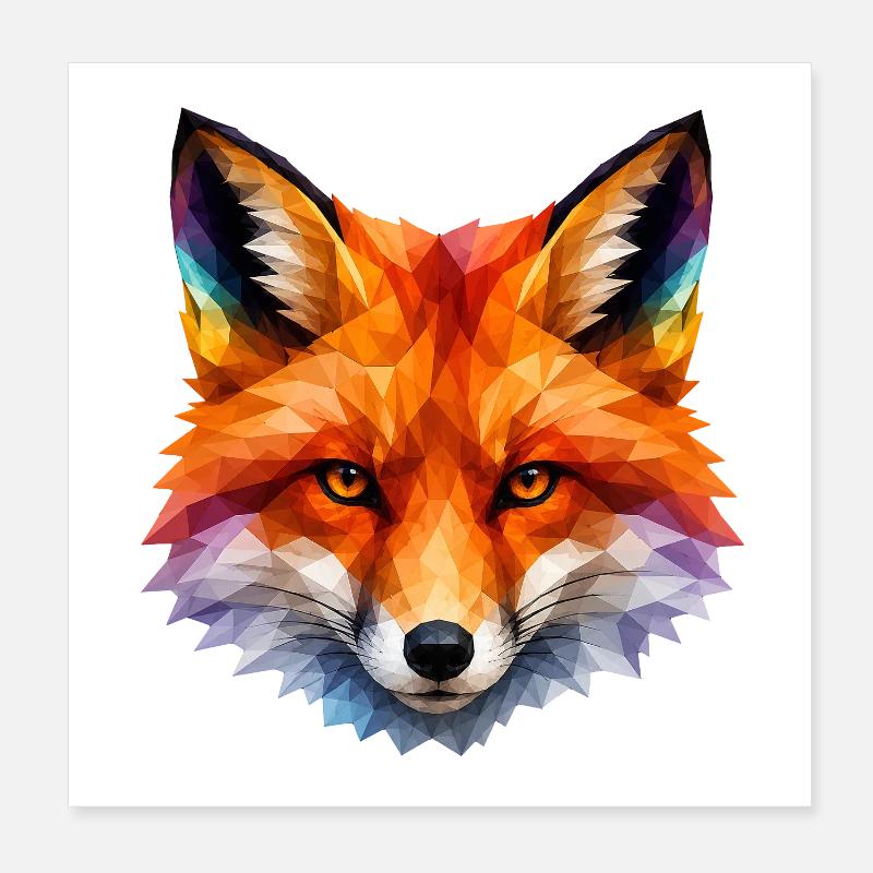 Colored Polygon Fox Head - Poster 8" x 8" (20x20 cm) - white