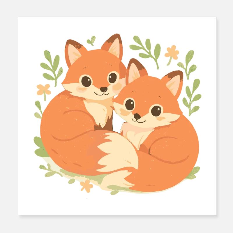 Deux adorables renards blottis dans la forêt Poster 20 x 20 cm