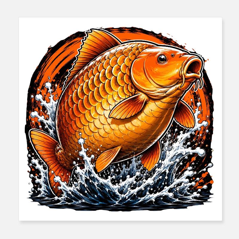 Orange-Koi-Karpfen-Splash-Angel-Design Poster 20x20 cm