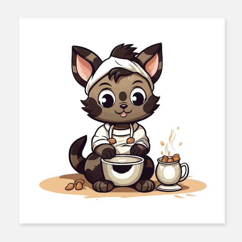 Illustration du chaton cucuinant Poster 20 x 20 cm