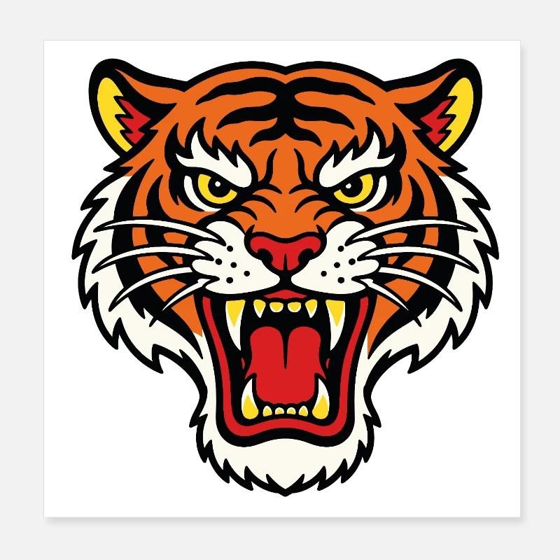 Wilder Tigerkopf-Tattoo-Stil Poster 20x20 cm