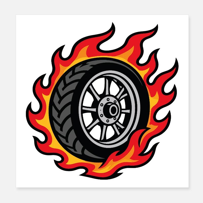 Motorcycle wheel in flames biker style Poster 8" x 8" (20x20 cm)