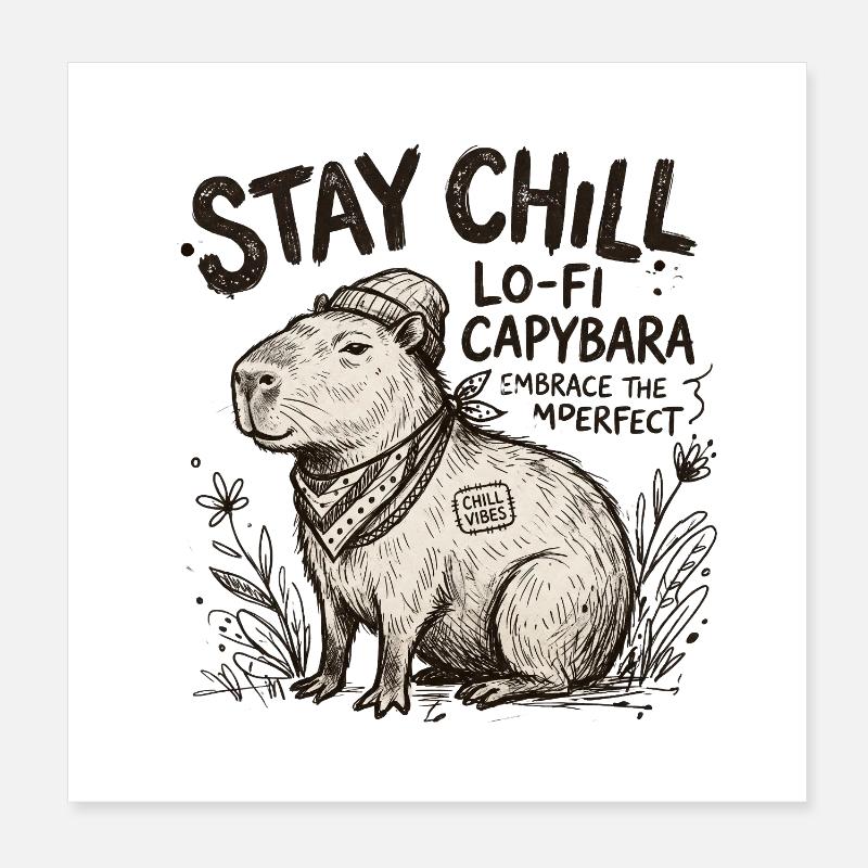 Capybara Chill LoFi Artwork - Poster 20x20 cm - Weiß